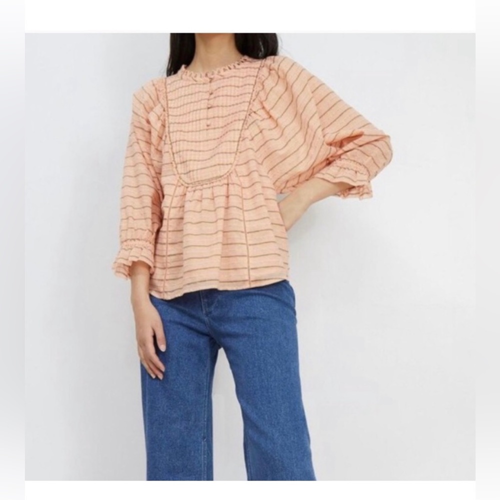 Apiece Apart orange metallic stripe blouse